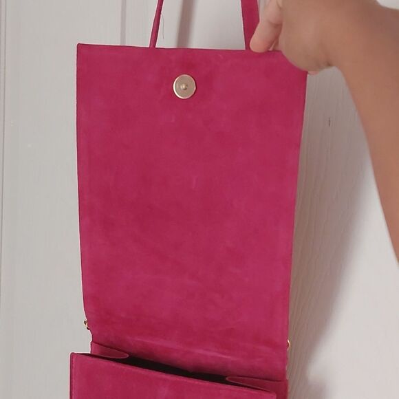Vintage Rare SAFI Canada Fuchsia Pink Suede Leather Crossbody Bag - Picture 5 of 13